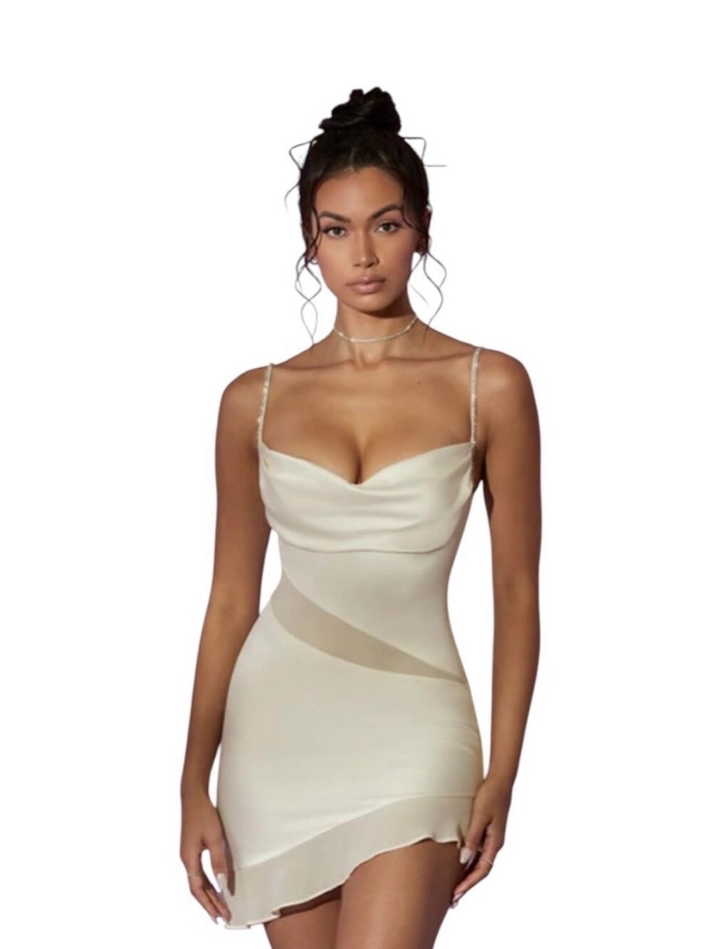 Oh Polly Cream Spaghetti Strap Mini Dress